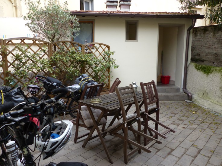 With a little courtyard for the bikes