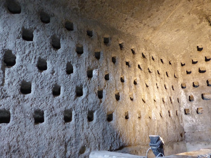 The pigeon lofts. The pigeons rooms were constructed on the south side of the cliff, so the pigeons could be warm! Pity that cosy life ended in the pot.