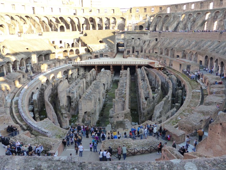 The platform at the end, shows where the floor of the arena would have been, with the cells and cages and rooms below.