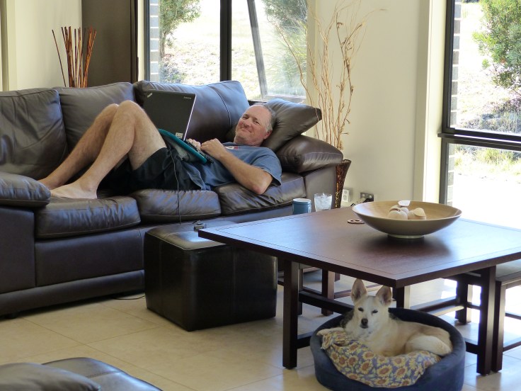 For Steve (and Rosie) happiness is a comfy place to sit or snooze!